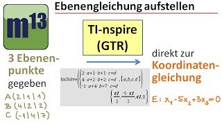 Aus 3 Punkten direkt zur Koordinatengleichung der Ebene mit GTR TInspire [upl. by Downey708]