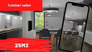 Comment aménager une cuisine ouverte sur salon 25m2  📐 Etude projet [upl. by Ahsitruc279]