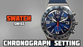 How To Reset and Time Date Stopwatch Set on SWATCH Chronograph Watch  SolimBD  Watch Repair [upl. by Rockie]