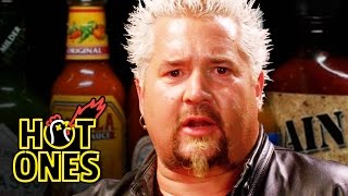 Guy Fieri Becomes the Mayor of Spicy Wings  Hot Ones [upl. by Llesig]