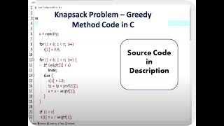 Knapsack Problem  Greedy Method Code Implementation in C  Analysis of Algorithm [upl. by Geminius]