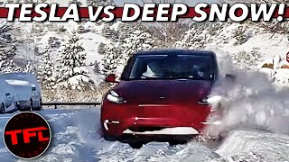 Can Deep Snow STOP a Tesla We Find Out [upl. by Thorbert478]