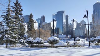 After Heavy Snowfall in CALGARY Alberta  Downtown Walk [upl. by Eidas]