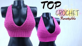 TOP CROCHET Estilo Deportivo REVERSIBLE  ENGLISH SUBTITLES [upl. by Dranyer]