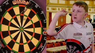 11 Year Old Darts Wonderkid Finishes a 156 On Masters Stage [upl. by Yna]