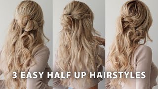 3 EASY HALF UP HAIRSTYLES 🌸 Perfect for Weddings Bridal Prom amp Work [upl. by Adnohsel]