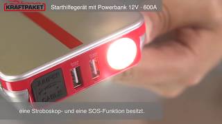 Dino KRAFTPAKET Starthilfegerät 12V600A 666Wh Starthilfe mit Powerbank amp LEDLampe 136102 [upl. by Okoyik672]