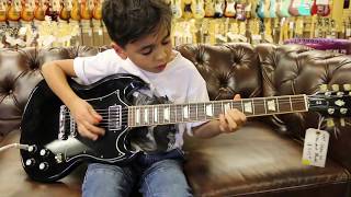 8yearold Jayden Tatasciore playing our Gibson SG Standard here at Normans Rare Guitars [upl. by Ajin]